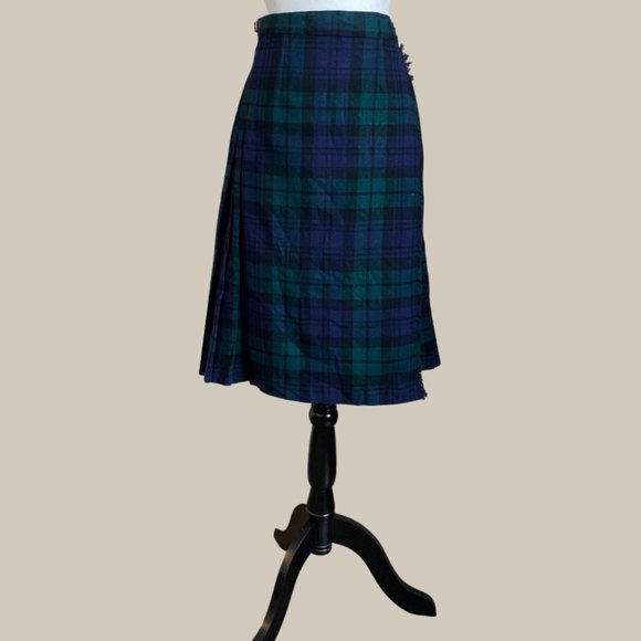 Vintage Pitlochy Knitwear Pure Wool Green Tartan Skirt - Picture 8 of 8